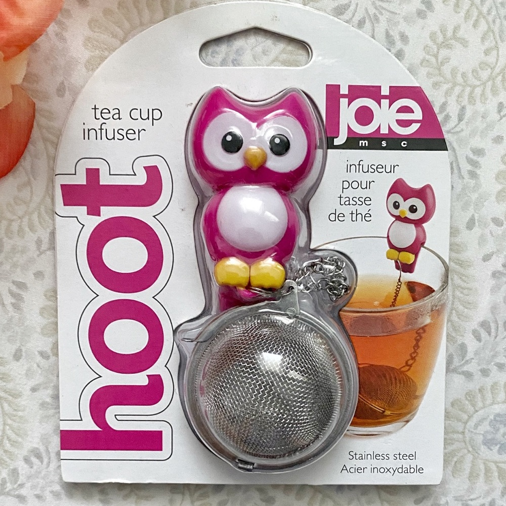 Joie hoot owl tea cup infuser, pink, stainless steel